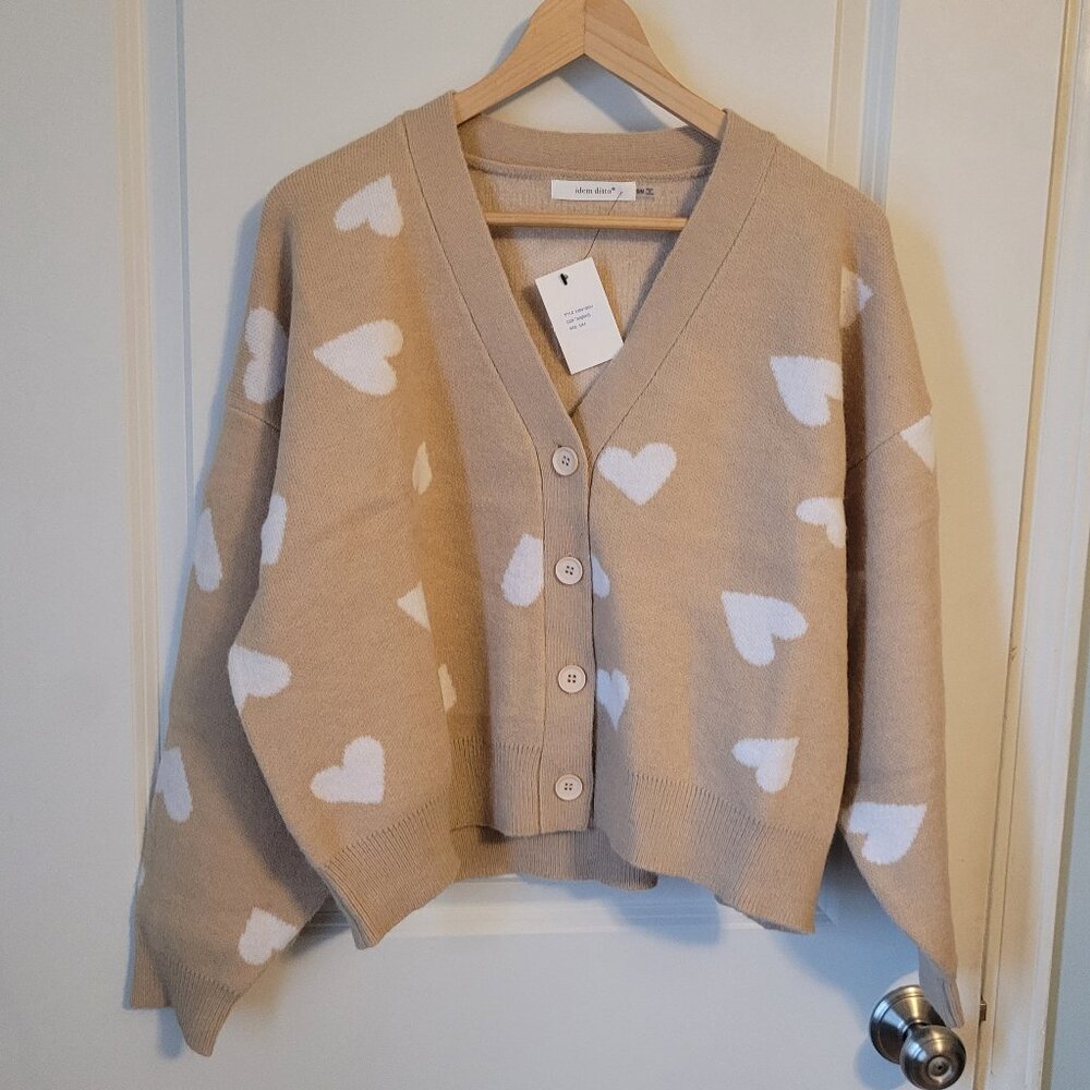IDEM DITTO Long Sleeve Heart Print Cardigan Sweater - S/M